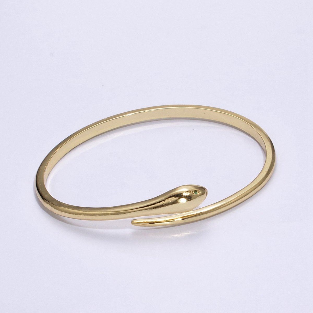 24K Gold Filled Green-Eyed CZ Snake Serpent Bracelet Bangle Cuff | WA-362 Clearance Pricing