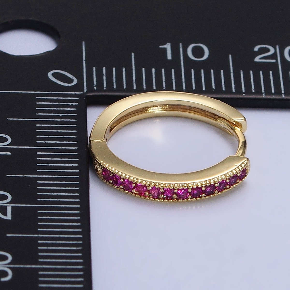 24K Gold Filled Green, Fuchsia, Black Micro Paved CZ Lined 16mm Huggie Earrings | AB297 AB298 AB299