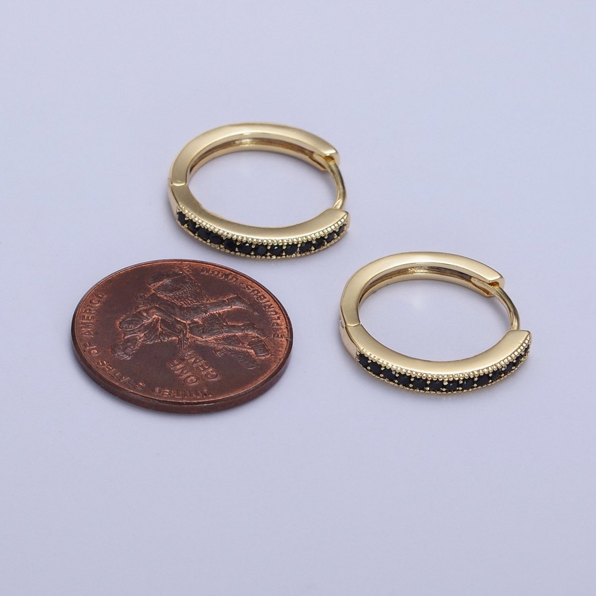 24K Gold Filled Green, Fuchsia, Black Micro Paved CZ Lined 16mm Huggie Earrings | AB297 AB298 AB299