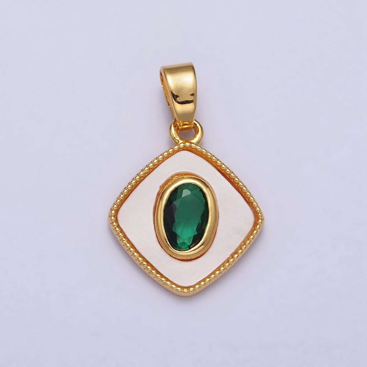24K Gold Filled Green Oval CZ Shell Pearl Rhombus Beaded Pendant | AA116