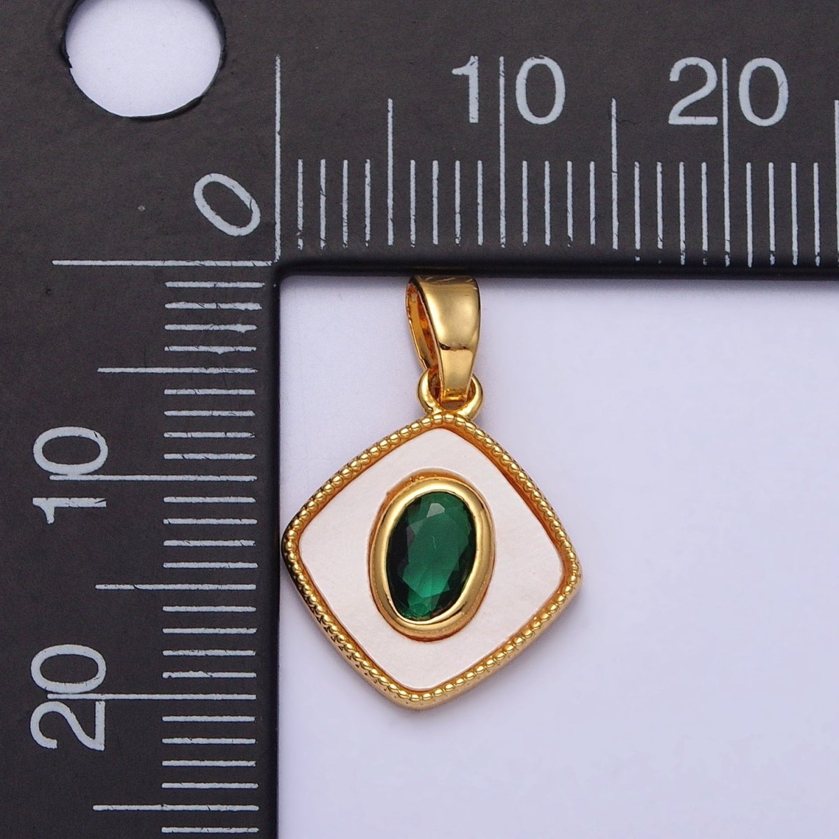 24K Gold Filled Green Oval CZ Shell Pearl Rhombus Beaded Pendant | AA116