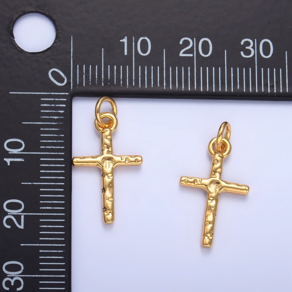 24K Gold Filled Hammered Cross Minimalist Charm | W112