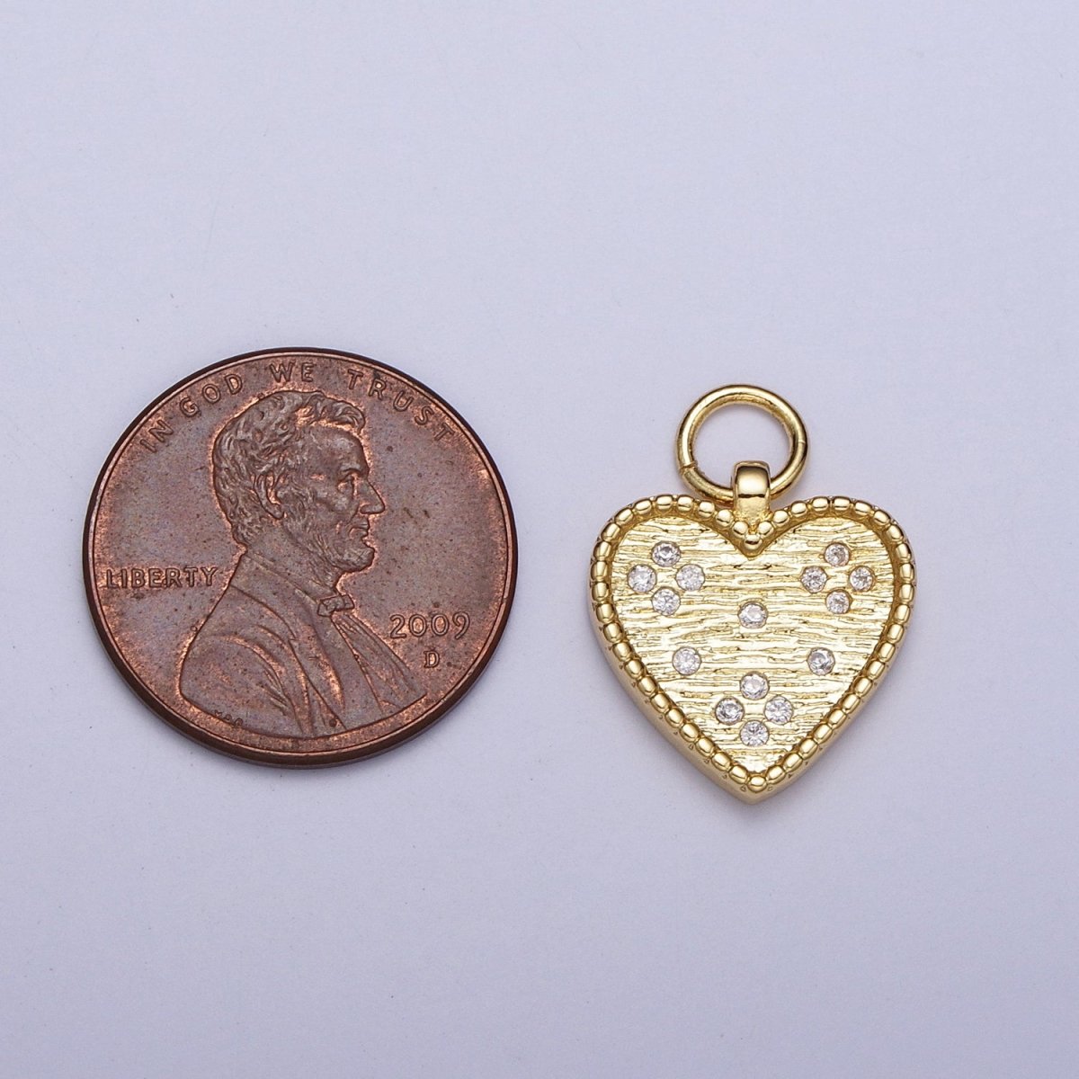 24K Gold Filled Heart Charm Clear CZ Dotted Pendant H-339