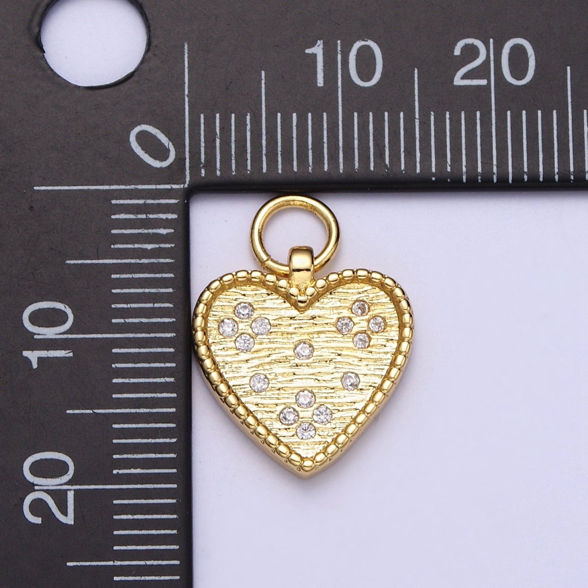 24K Gold Filled Heart Charm Clear CZ Dotted Pendant H-339