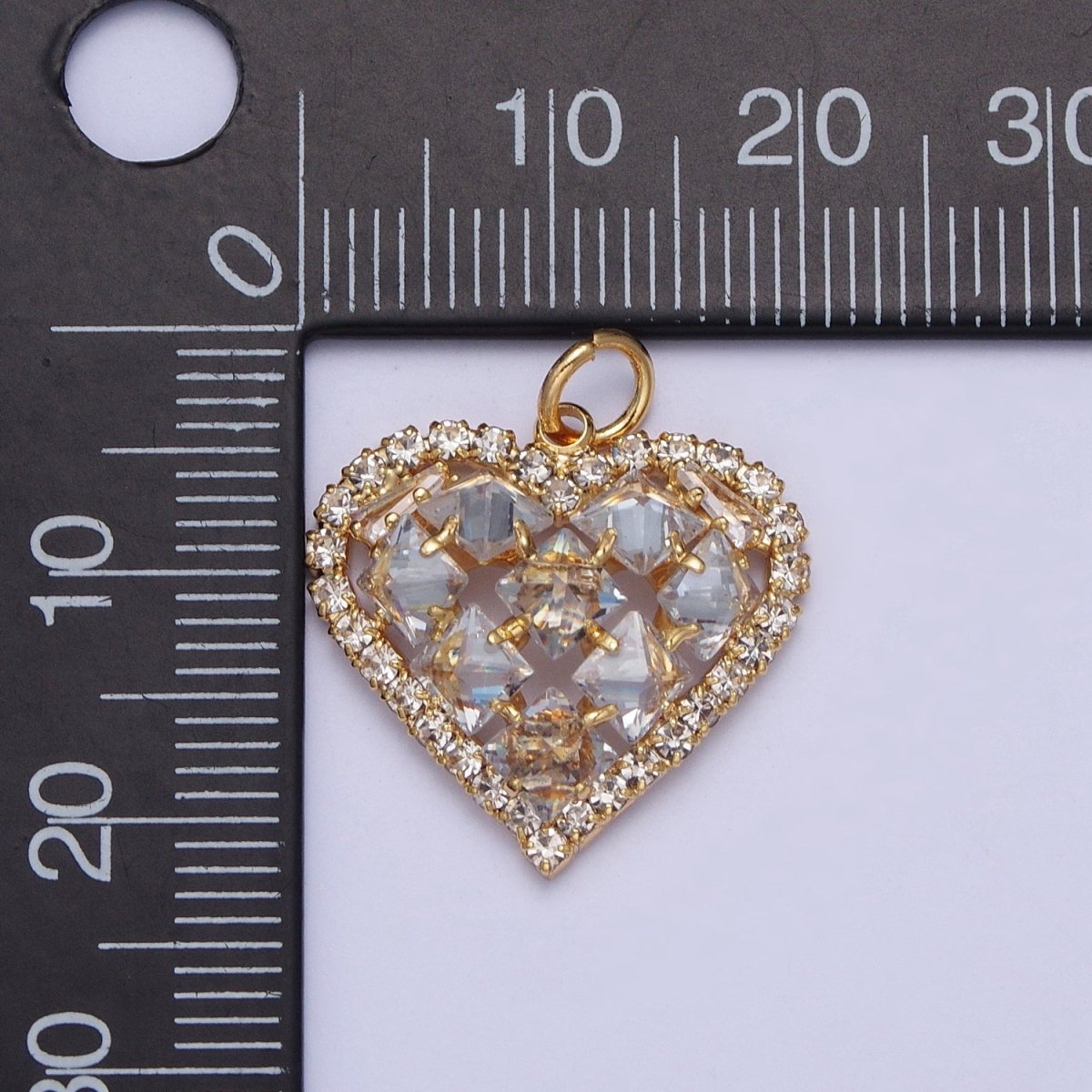 24K Gold Filled Heart Micro Paved Rhombus CZ Cubic Zirconia Charm | X-194