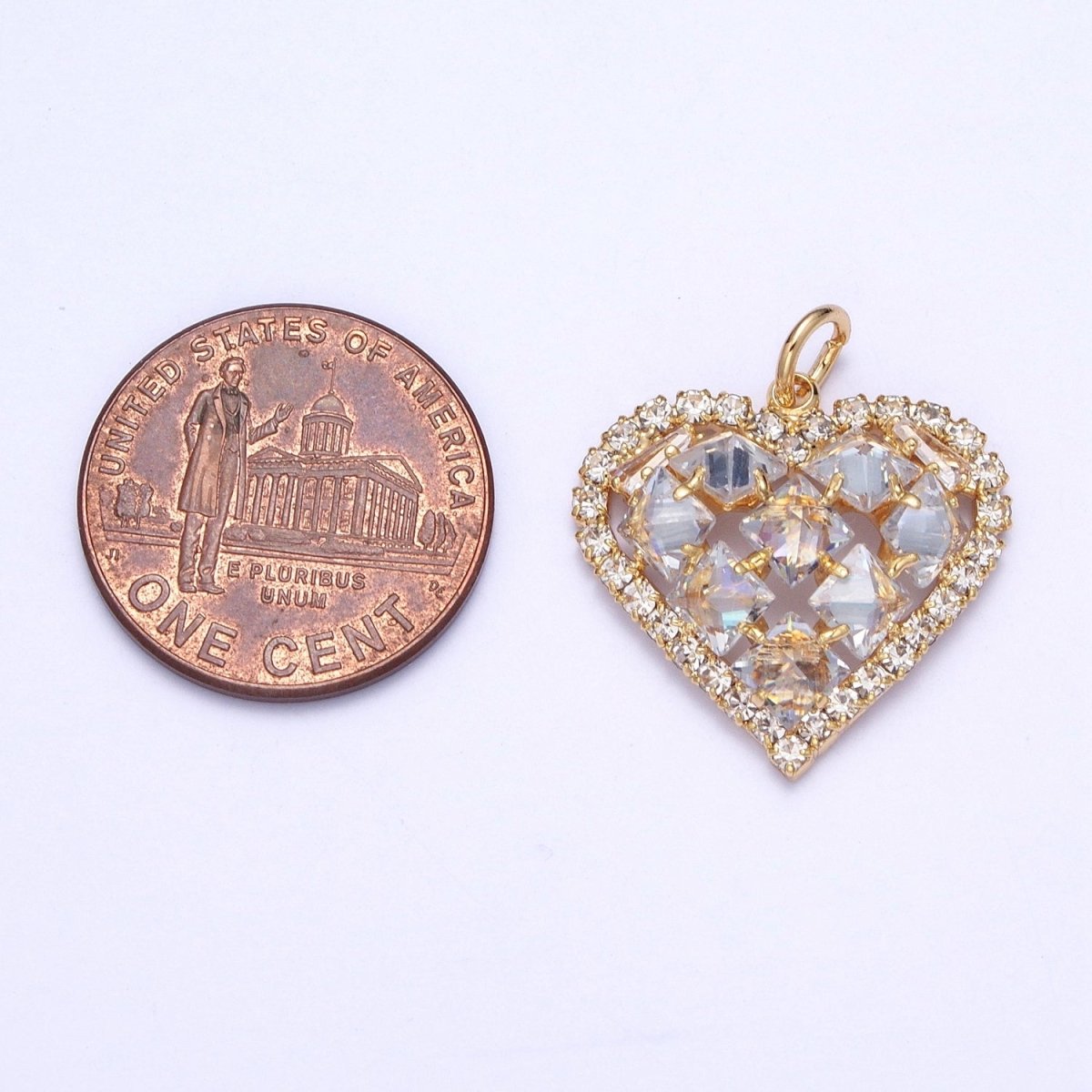24K Gold Filled Heart Micro Paved Rhombus CZ Cubic Zirconia Charm | X-194