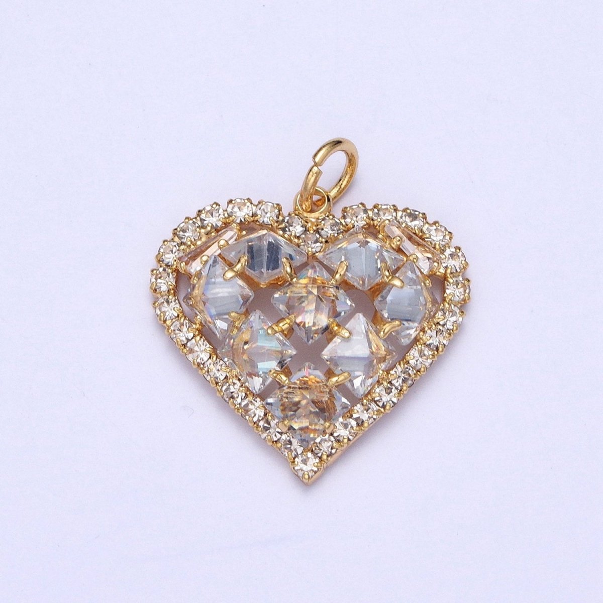 24K Gold Filled Heart Micro Paved Rhombus CZ Cubic Zirconia Charm | X-194