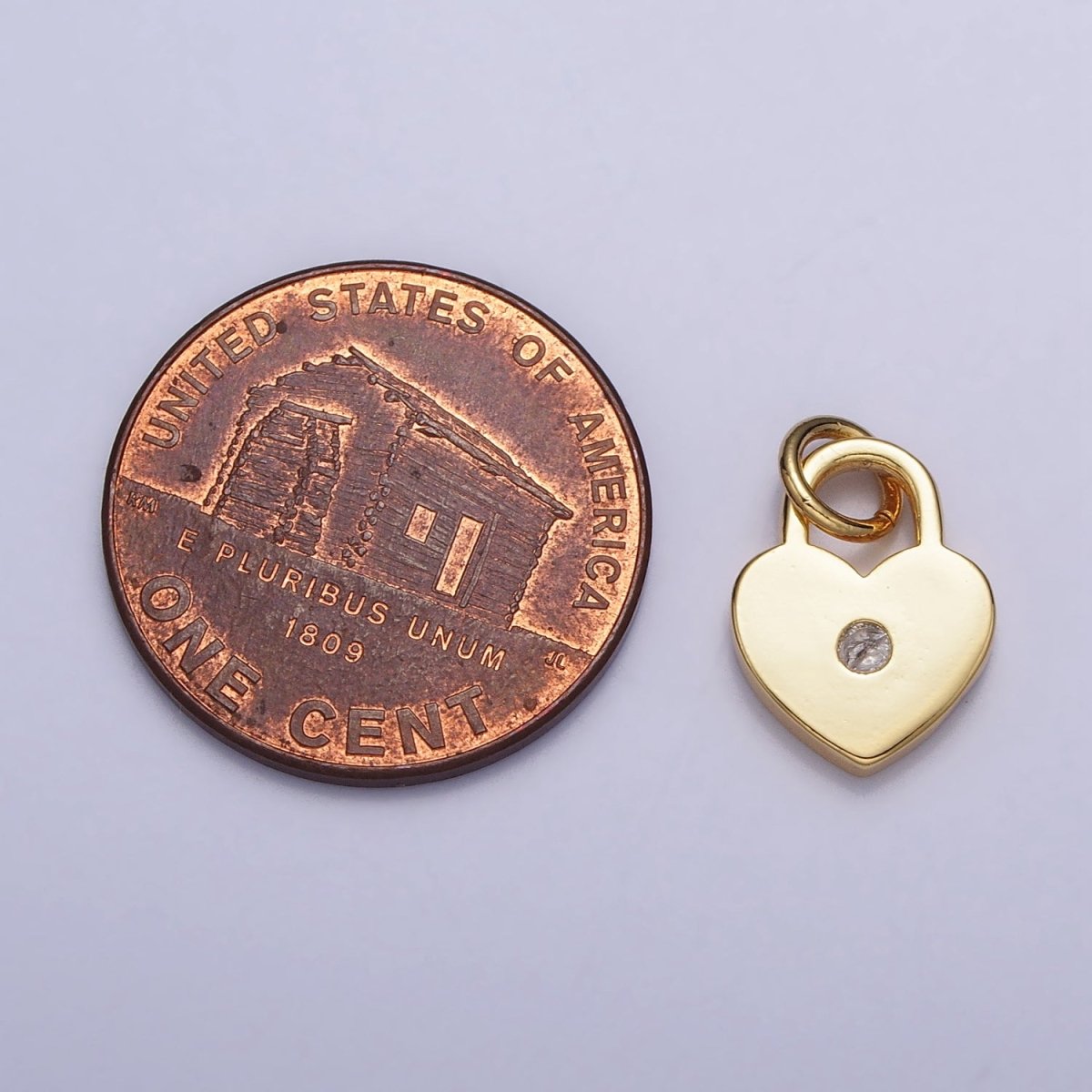 24K Gold Filled Heart Padlock Round Clear CZ Charm | AC313