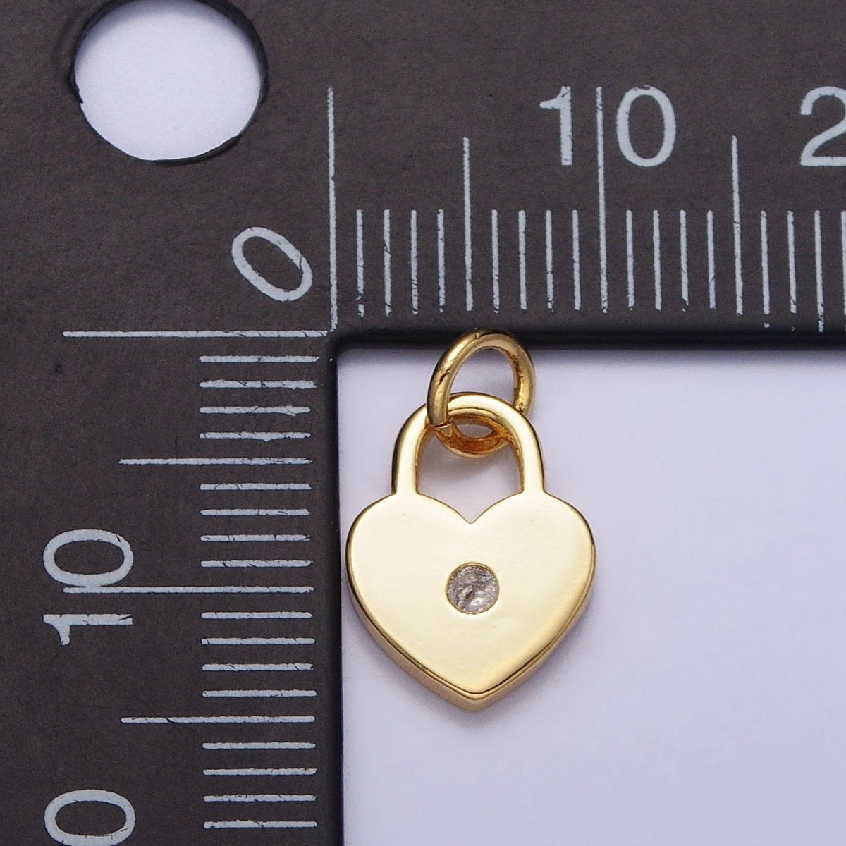 24K Gold Filled Heart Padlock Round Clear CZ Charm | AC313