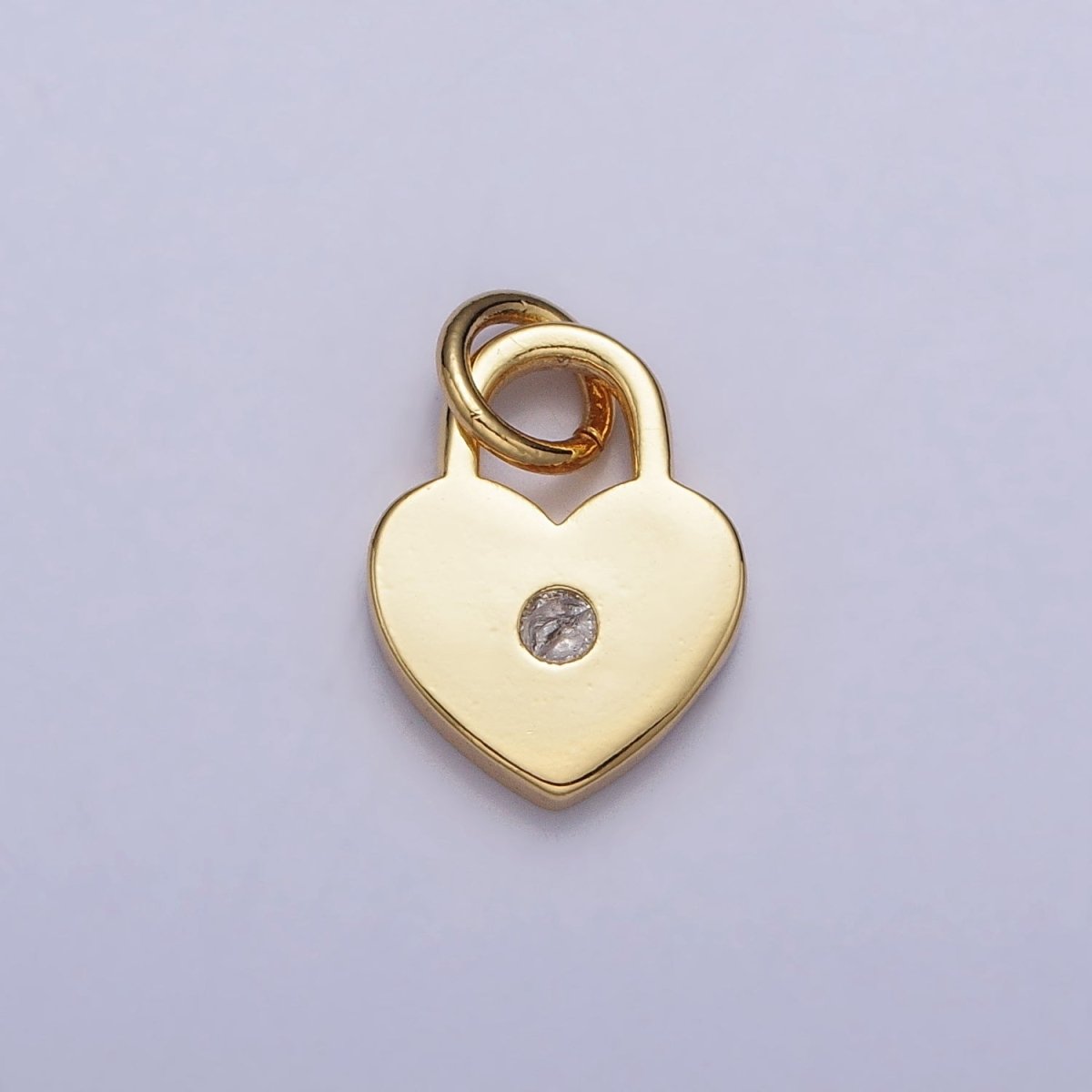 24K Gold Filled Heart Padlock Round Clear CZ Charm | AC313