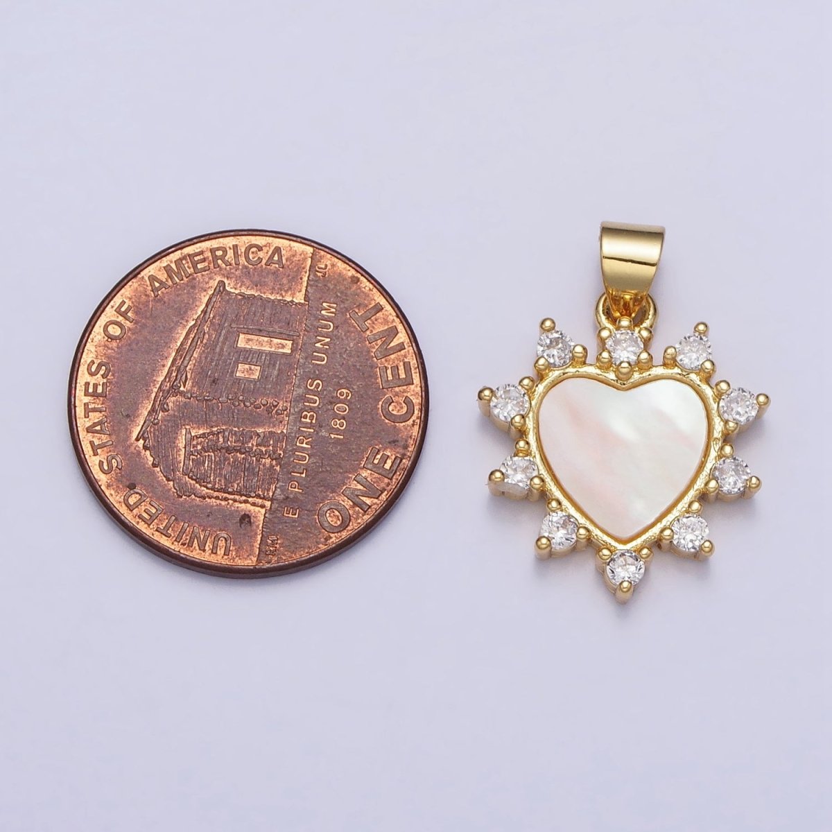 24K Gold Filled Heart Shell Pearl Clear CZ Dotted Outline Pendant | AA024