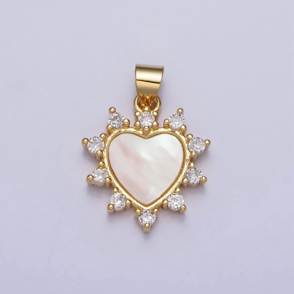 24K Gold Filled Heart Shell Pearl Clear CZ Dotted Outline Pendant | AA024