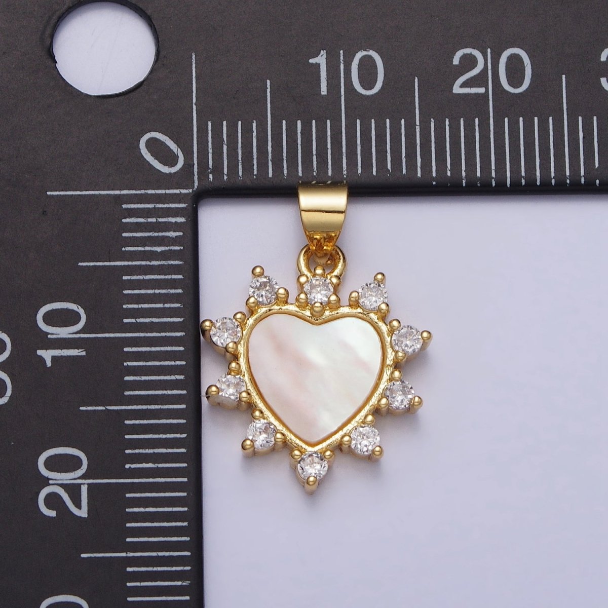 24K Gold Filled Heart Shell Pearl Clear CZ Dotted Outline Pendant | AA024