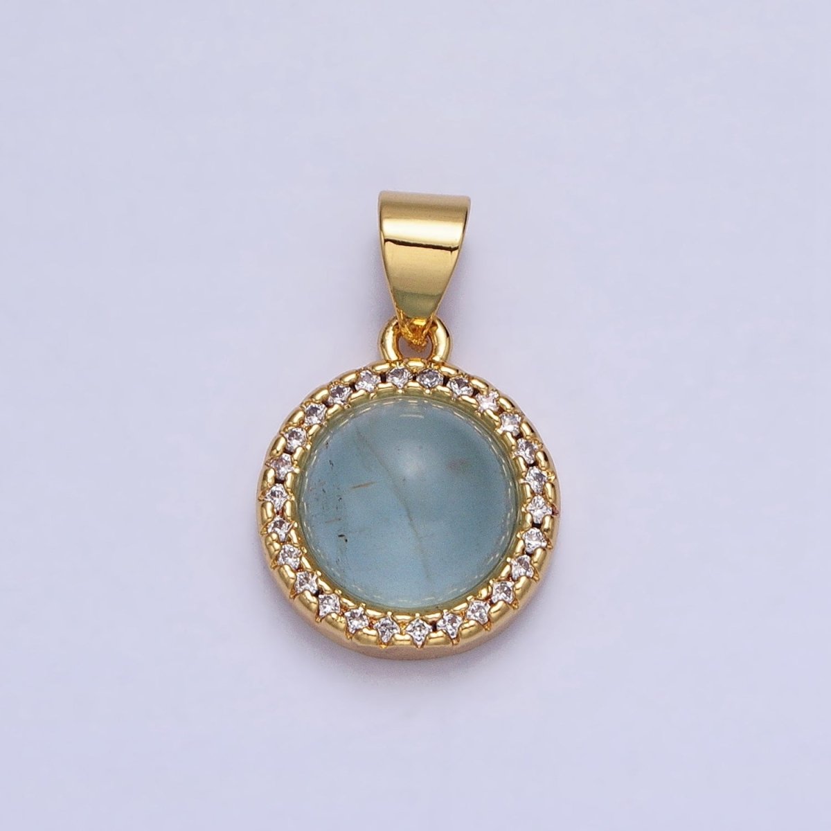 24K Gold Filled Labradorite, Blue Agate, Aventurine, Amethyst, Rose Quartz Micro Paved CZ Round Pendant | AA189 - AA193