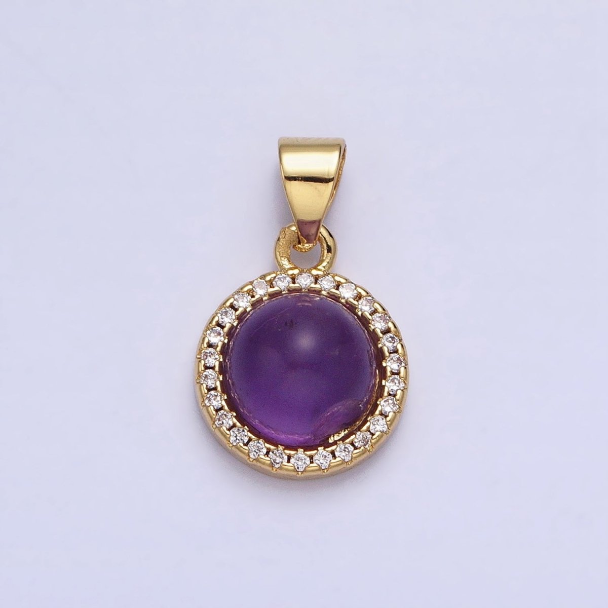 24K Gold Filled Labradorite, Blue Agate, Aventurine, Amethyst, Rose Quartz Micro Paved CZ Round Pendant | AA189 - AA193