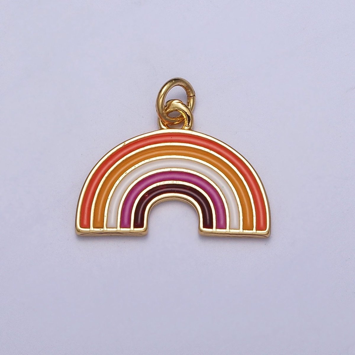 24K Gold Filled Lesbian LGBTQ Pride Flag Gradient Enamel Rainbow Charm For Jewelry Making  AG-111