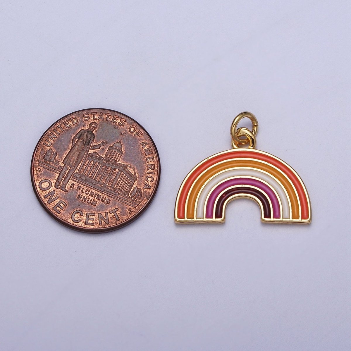24K Gold Filled Lesbian LGBTQ Pride Flag Gradient Enamel Rainbow Charm For Jewelry Making  AG-111