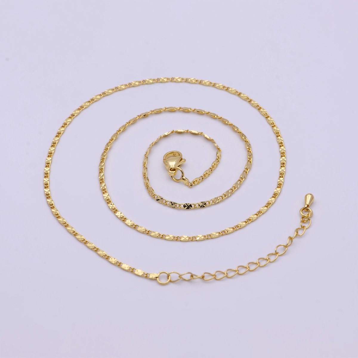 24K Gold Filled Link Sunburst Scroll Unique Chain 18 Inch Necklace with 2" Extender For Jewelry Making | WA-1090 Clearance Pricing