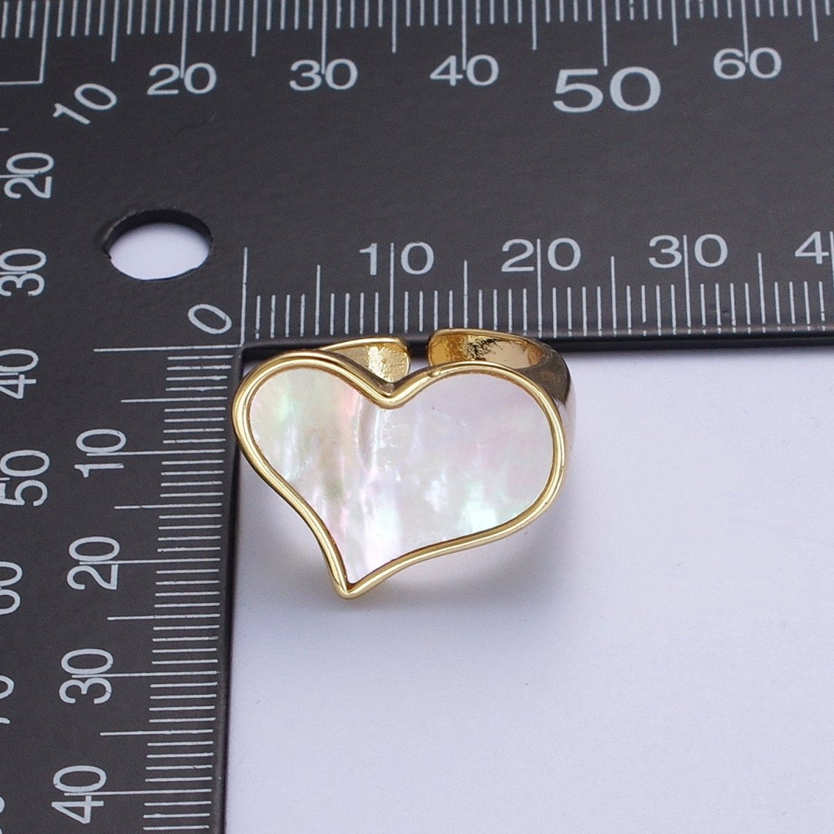 24K Gold Filled Love Heart White Shell Pearl Wide Band Ring For Valentines | O-1997