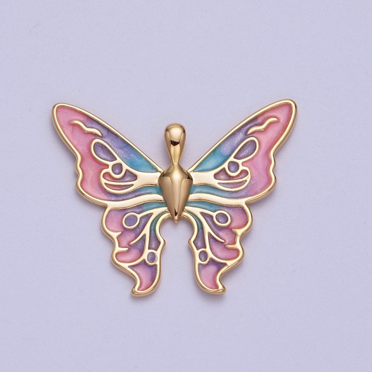 24K Gold Filled Mariposa Butterfly Multicolor Gradient Pink Blue Purple Enamel Pendant  H-200