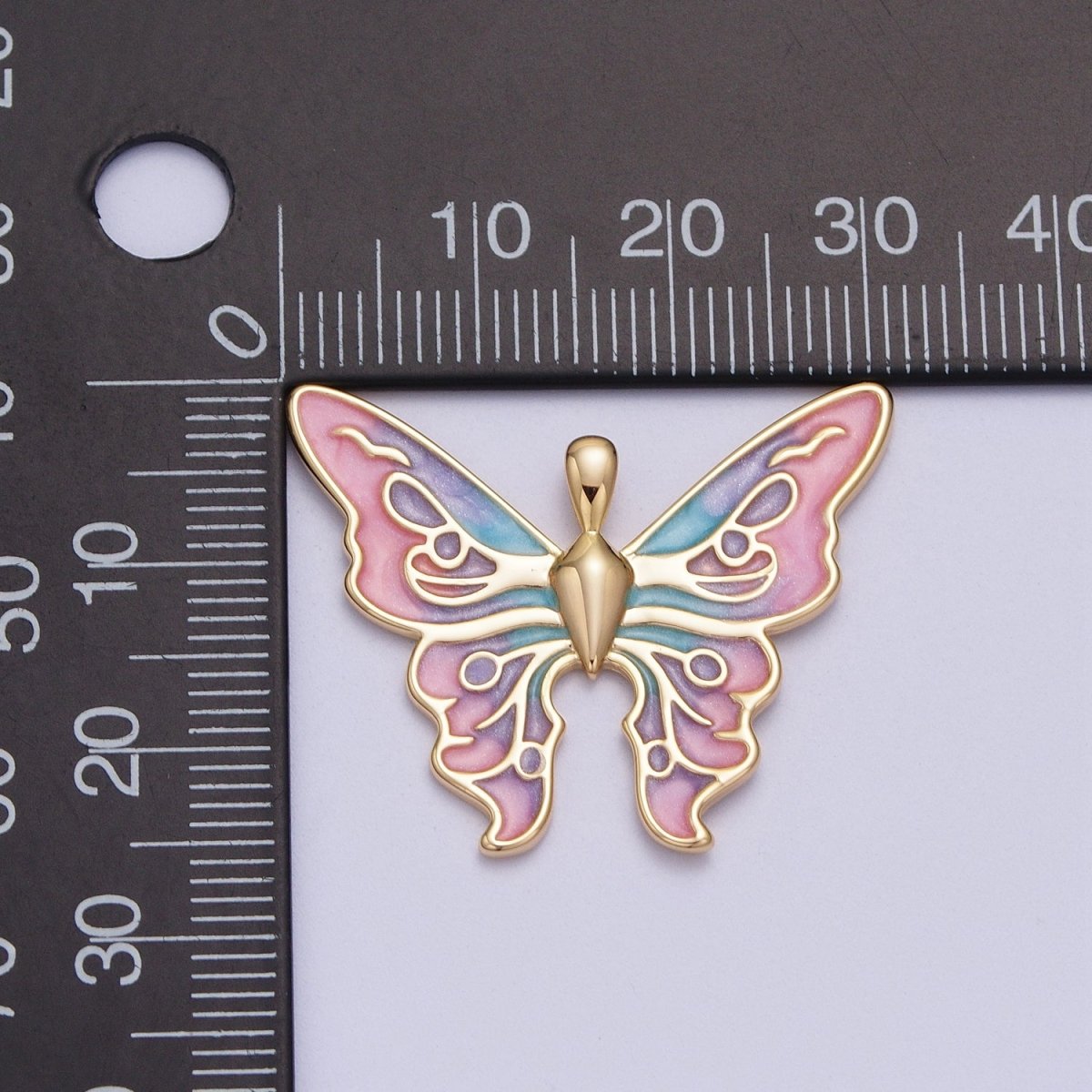24K Gold Filled Mariposa Butterfly Multicolor Gradient Pink Blue Purple Enamel Pendant  H-200