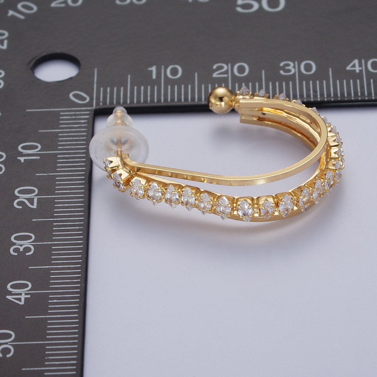 24K Gold Filled Marquise Cubic Zirconia Multiple Band J-Hoop Stud Earrings | AD-493 AD-536~AD-542