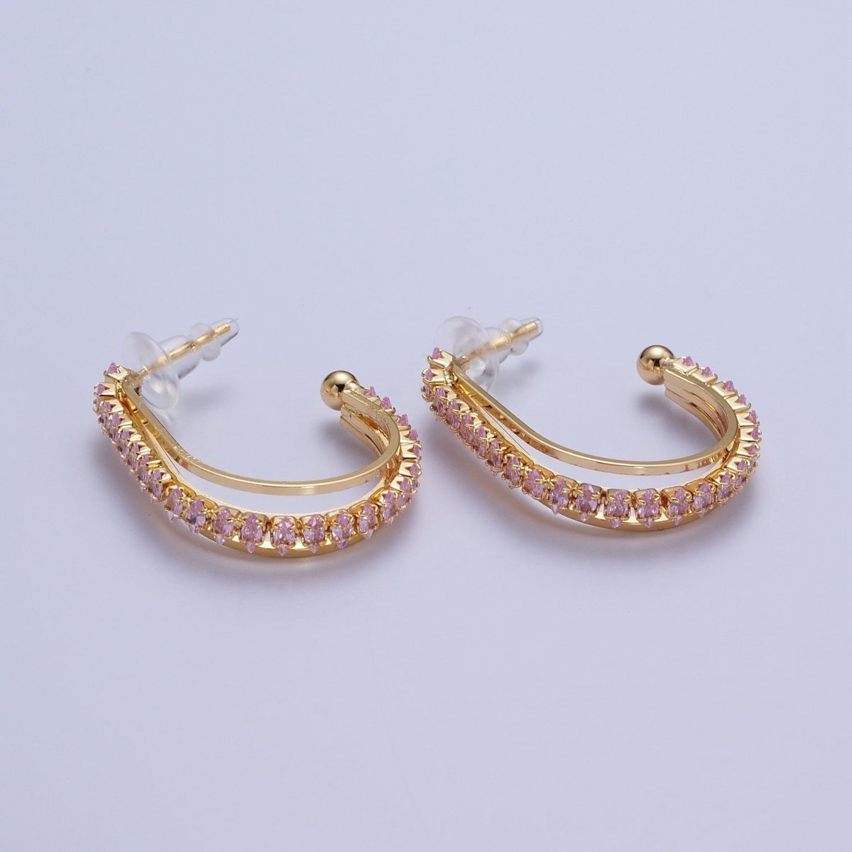 24K Gold Filled Marquise Cubic Zirconia Multiple Band J-Hoop Stud Earrings | AD-493 AD-536~AD-542