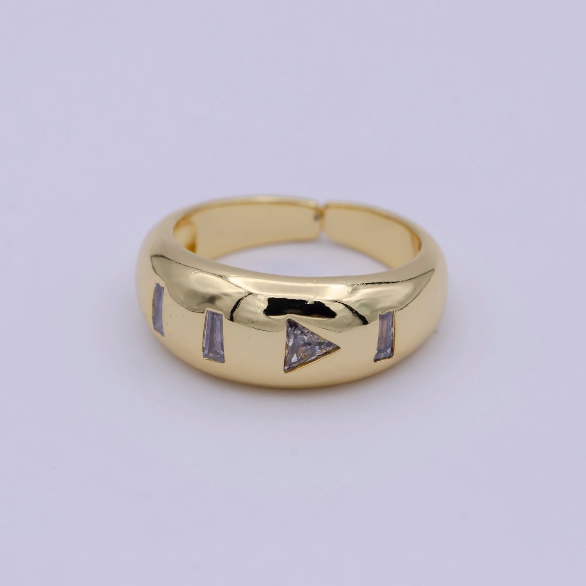 24K Gold Filled Media Icon Adjustable Ring, Pause & Skip Ahead Button with Multicolor/Clear CZ Cubic Zirconia Cuff Ring in Gold & Silver S-312 S-314 U-379 U-380