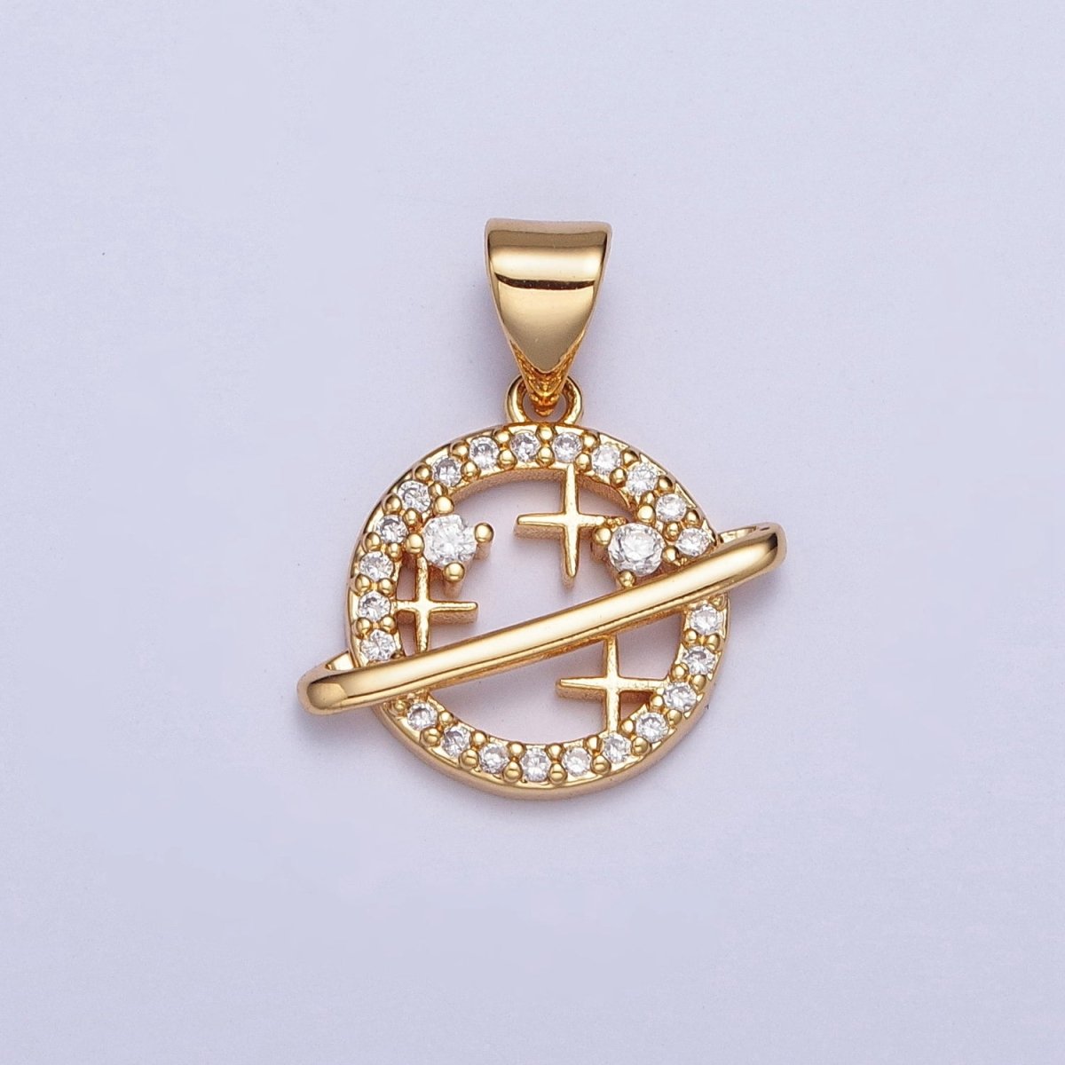 24K Gold Filled Micro Pave Celestial Star Space Planet Pendant For Necklace Making X-438