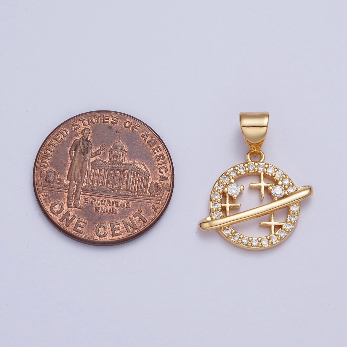 24K Gold Filled Micro Pave Celestial Star Space Planet Pendant For Necklace Making X-438