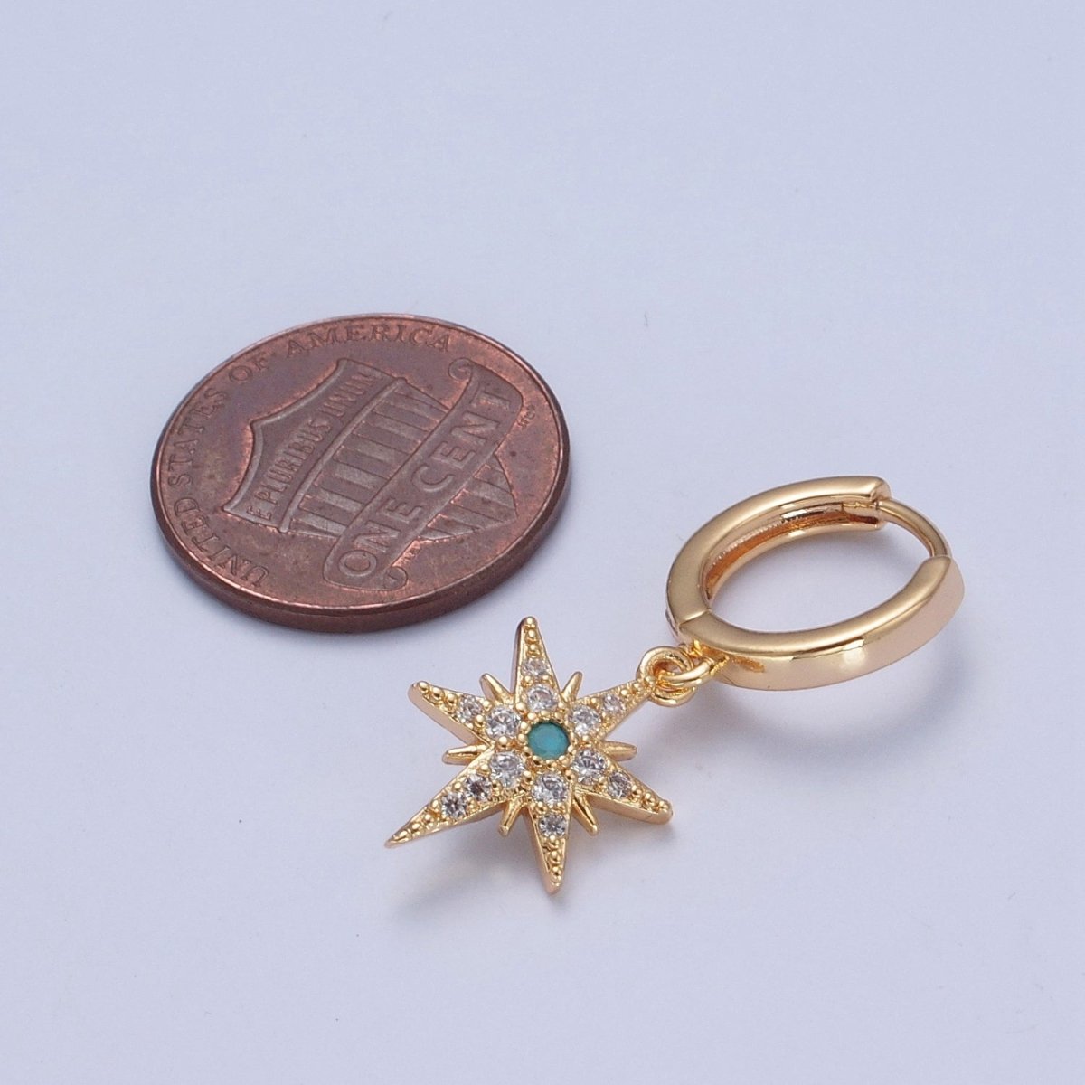 24K Gold Filled Micro Pave Clear CZ Turquoise Celestial Star Charm Dangle Drop Earrings P-325