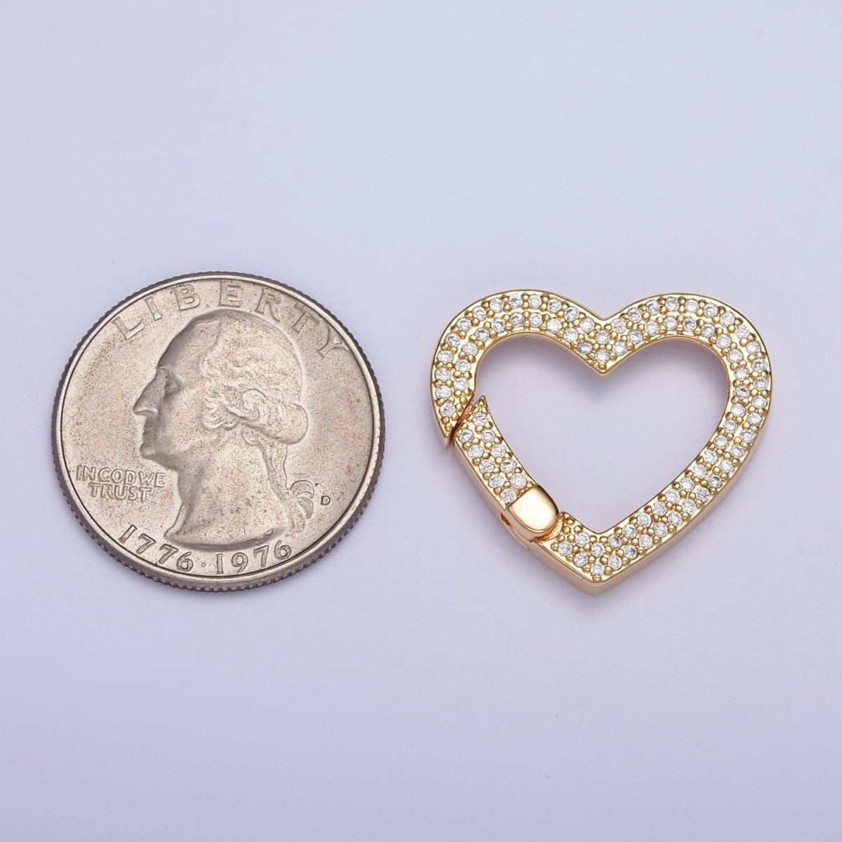 24K Gold Filled Micro Pave Cubic Zirconia Heart Spring Gate, Valentine Love Jewelry Supply L-838
