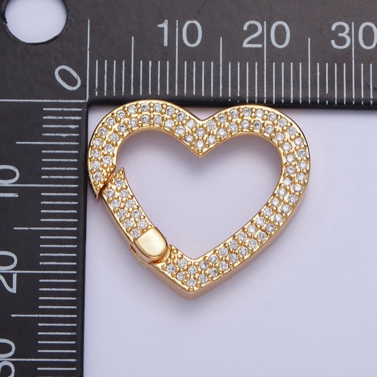 24K Gold Filled Micro Pave Cubic Zirconia Heart Spring Gate, Valentine Love Jewelry Supply L-838
