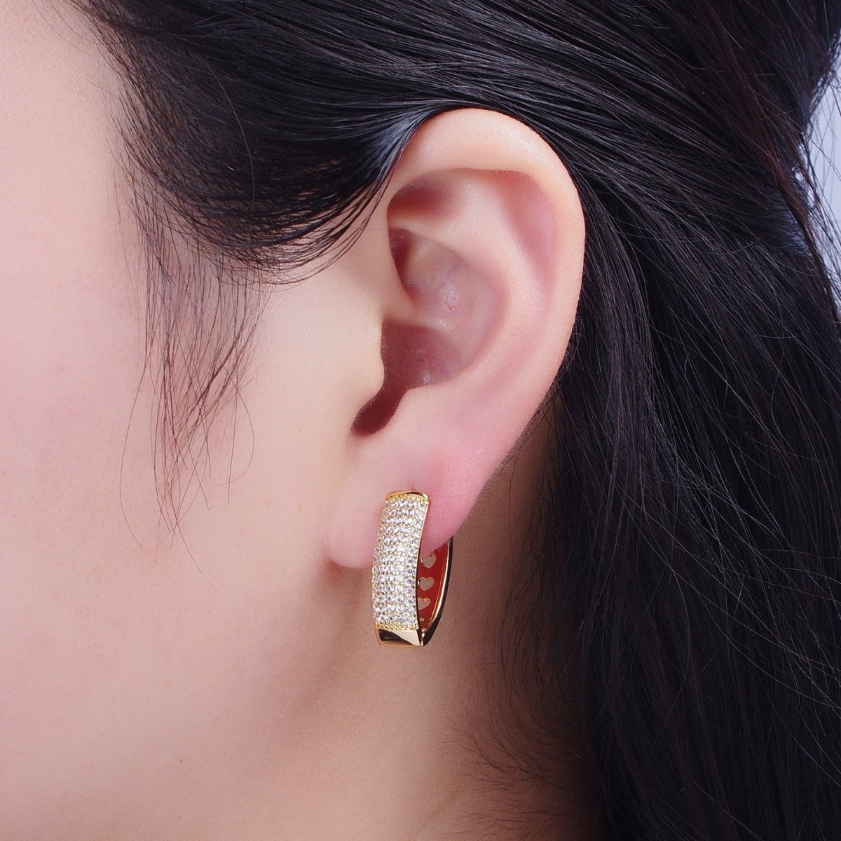 24K Gold Filled Micro Pave Cubic Zirconia Teardrop Triangle Huggie Hoop Earrings T-038