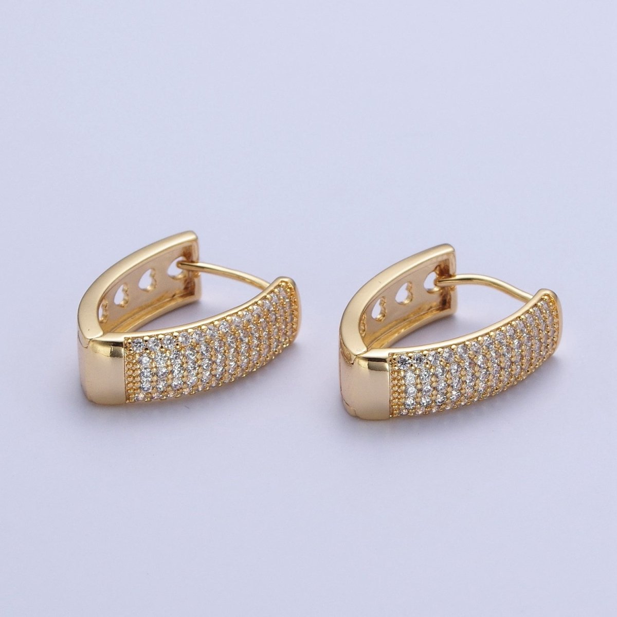 24K Gold Filled Micro Pave Cubic Zirconia Teardrop Triangle Huggie Hoop Earrings T-038