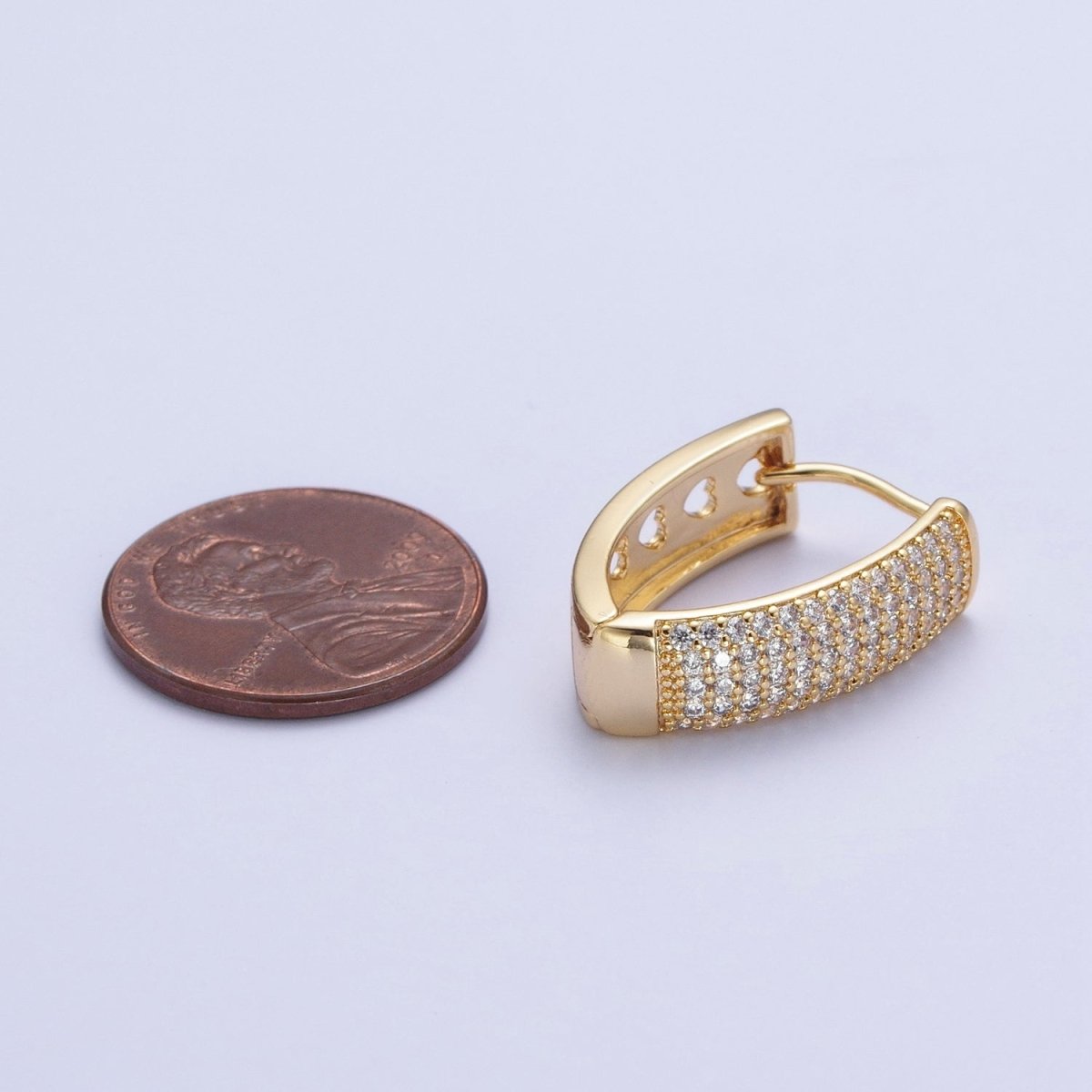 24K Gold Filled Micro Pave Cubic Zirconia Teardrop Triangle Huggie Hoop Earrings T-038