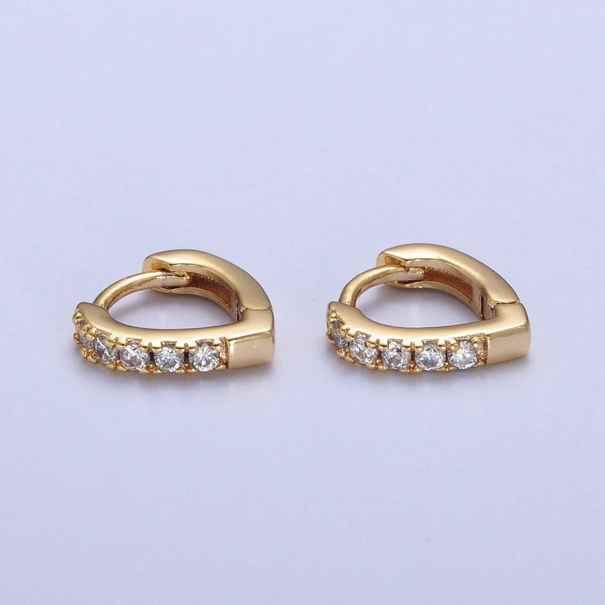 24K Gold Filled Micro Pave CZ 10mm Teardrop Triangle Huggie Hoop Earrings T-041