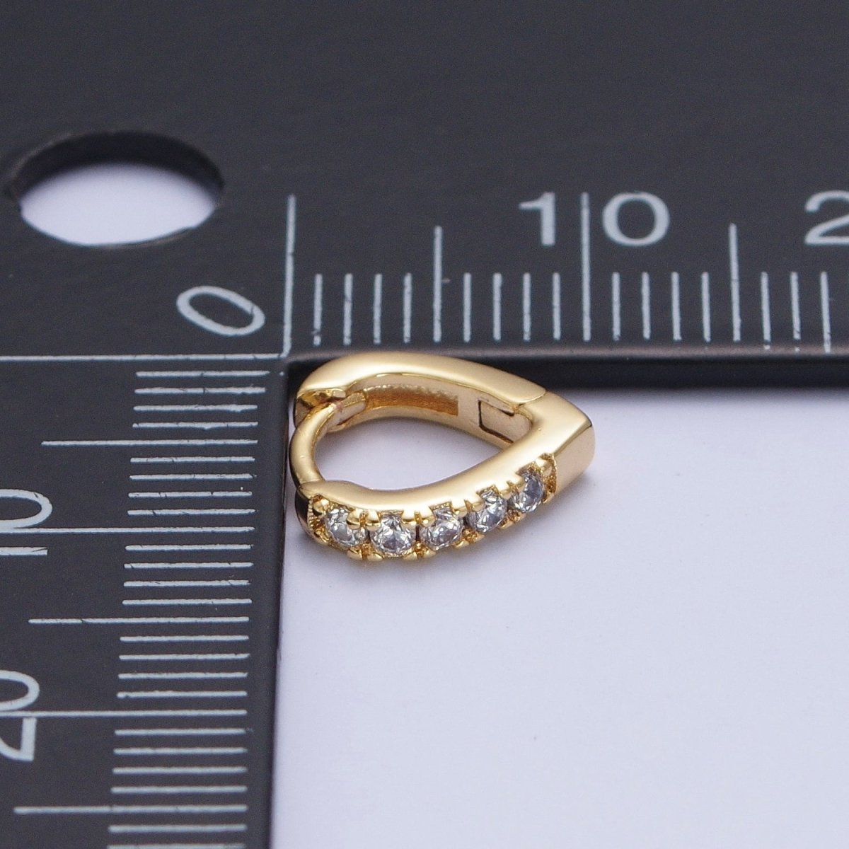 24K Gold Filled Micro Pave CZ 10mm Teardrop Triangle Huggie Hoop Earrings T-041