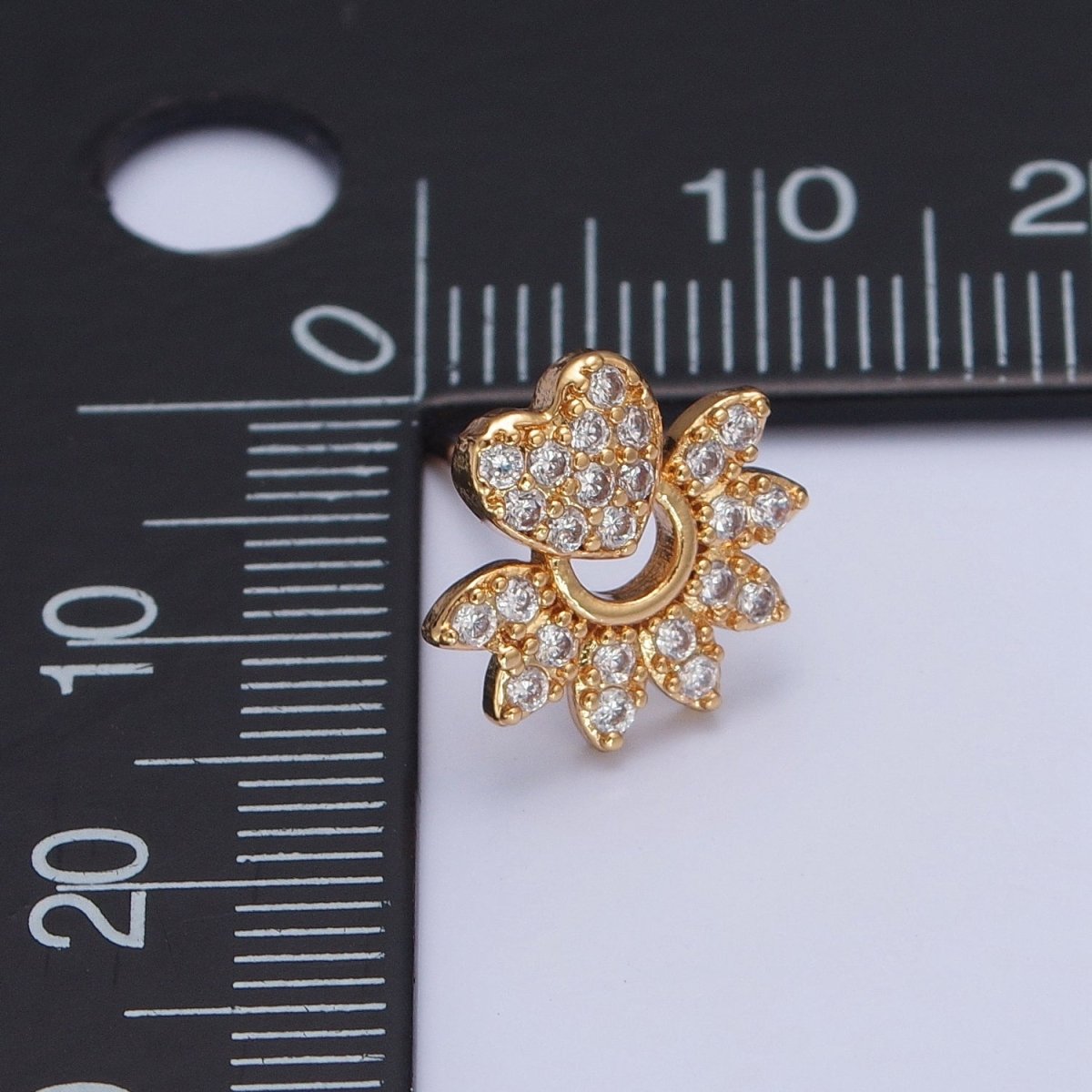 24K Gold Filled Micro Pave Heart Sunburst Sun Ray Stud Earrings T-134