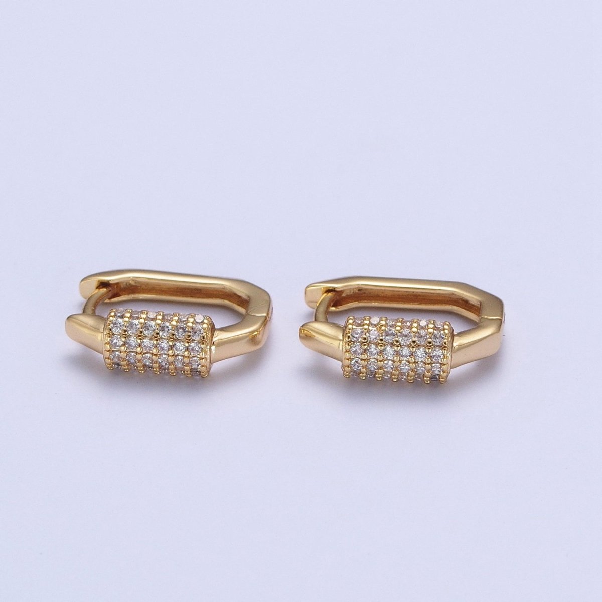 24K Gold Filled Micro Pave Long Oval Hexagonal Huggie Hoop T-00033
