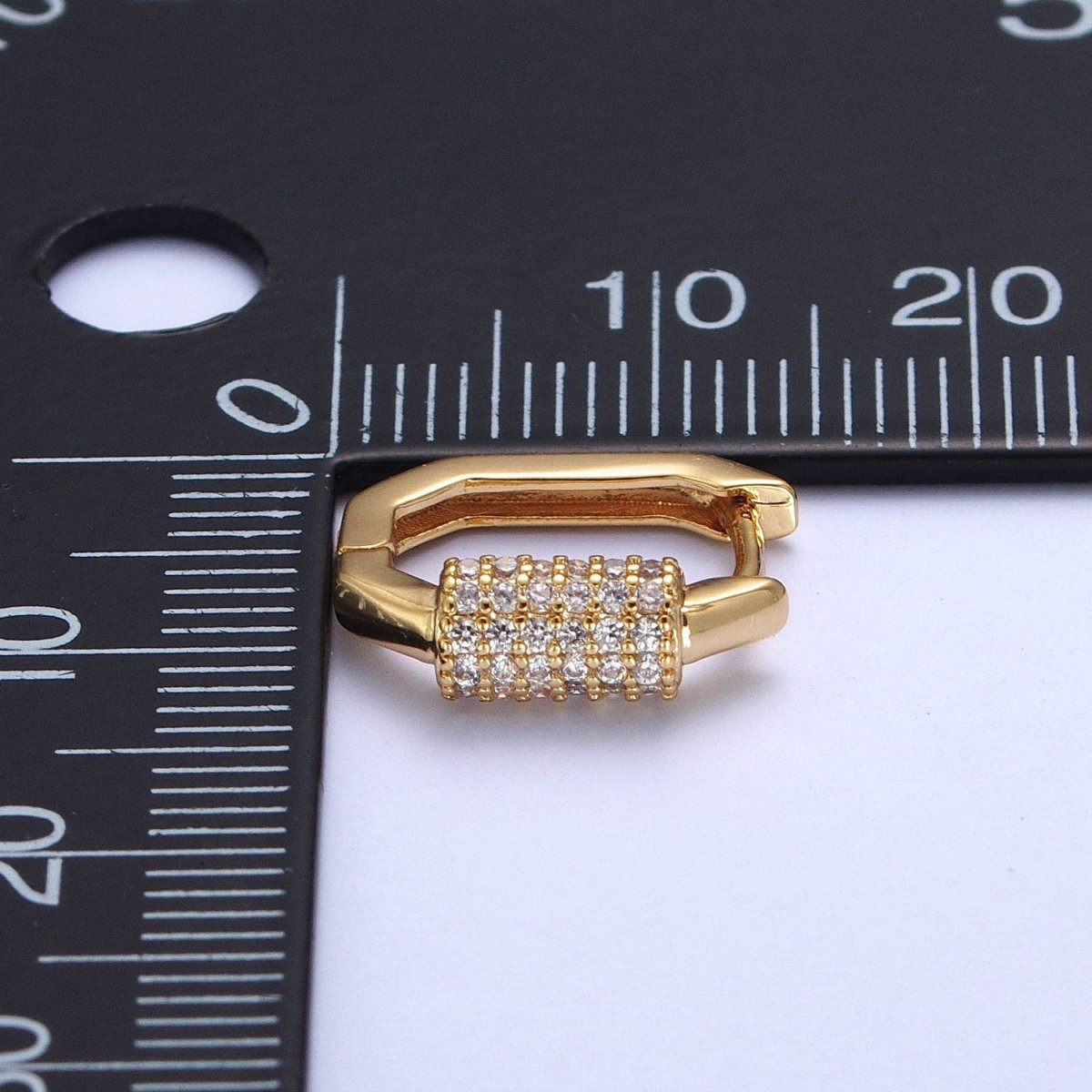24K Gold Filled Micro Pave Long Oval Hexagonal Huggie Hoop T-00033