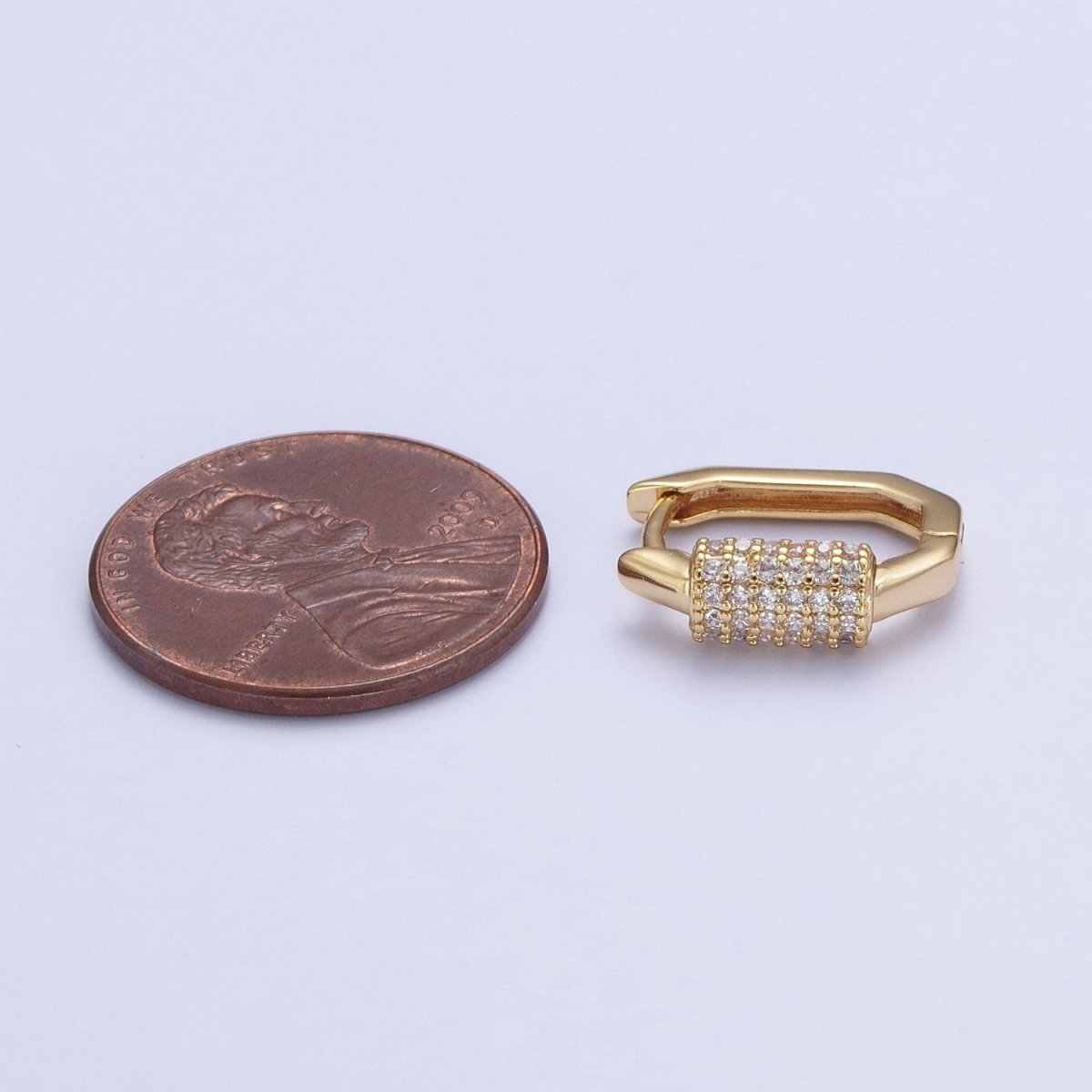 24K Gold Filled Micro Pave Long Oval Hexagonal Huggie Hoop T-00033