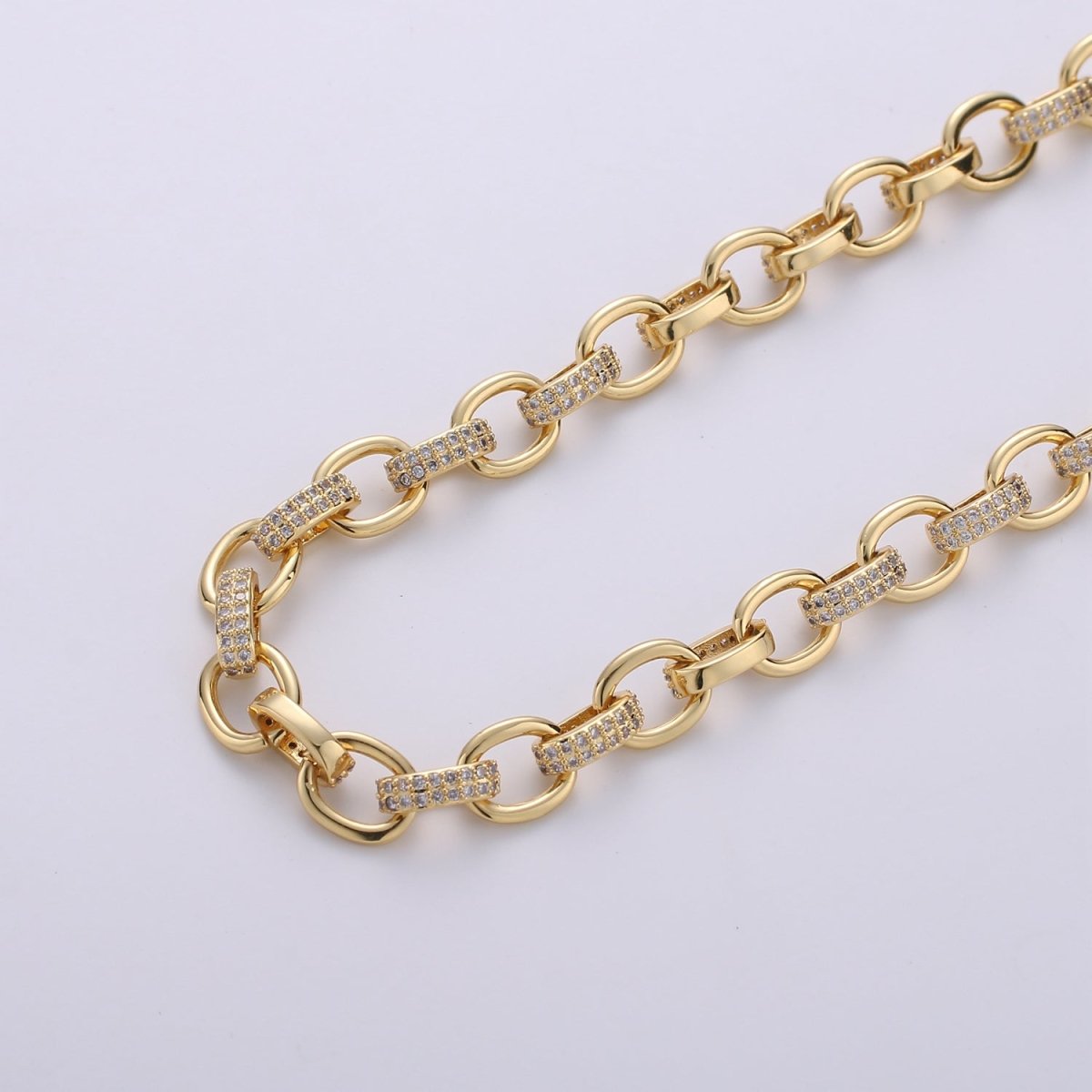 24K Gold Filled Micro Pave ROLO cable Chain with Cubic Zirconia by yard, CZ Cable Chain Necklace Specialty Link Chain by yard Rolo Cable Chain for Fashion Jewelry | WA-1388, WA-1389 Clearance Pricing