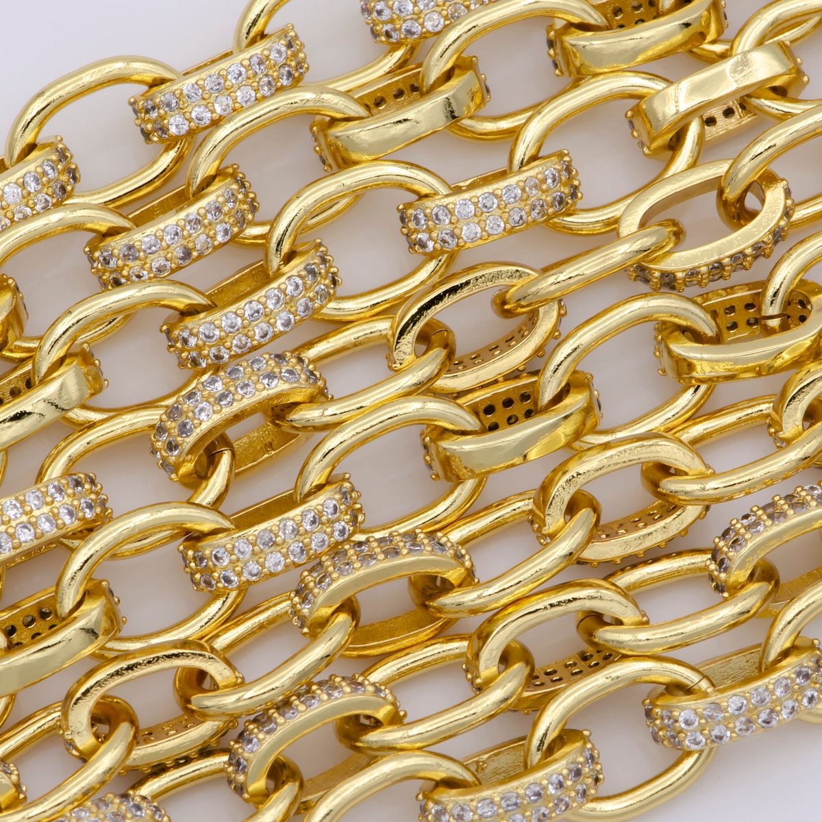 24K Gold Filled Micro Pave ROLO cable Chain with Cubic Zirconia by yard, CZ Cable Chain Necklace Specialty Link Chain by yard Rolo Cable Chain for Fashion Jewelry | WA-1388, WA-1389 Clearance Pricing