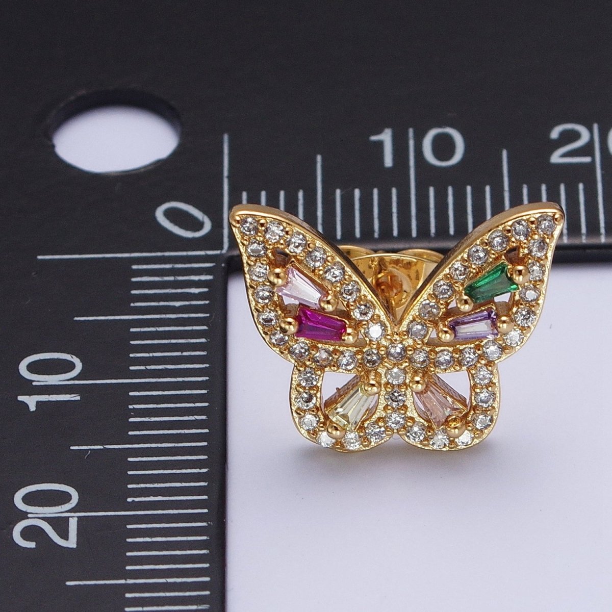 24K Gold Filled Micro Paved Clear Rainbow Butterfly Mariposa Studs Earrings | AD-514