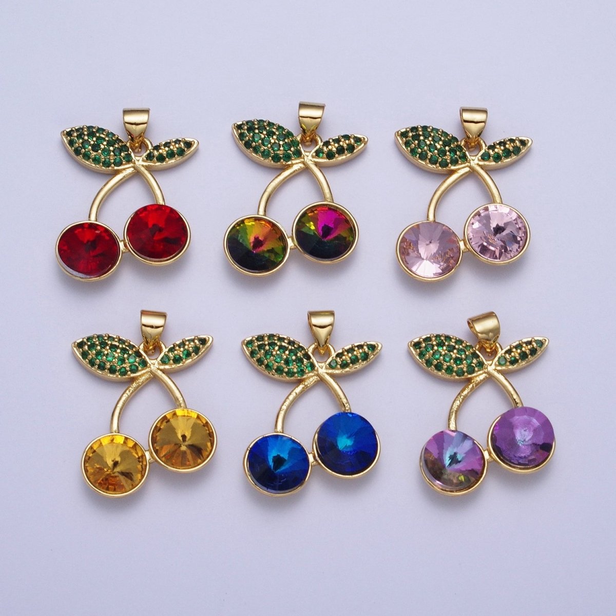 24K Gold Filled Micro Paved Cubic Zirconia Cherry Fruit Pendant | X-409-X-414  X-530