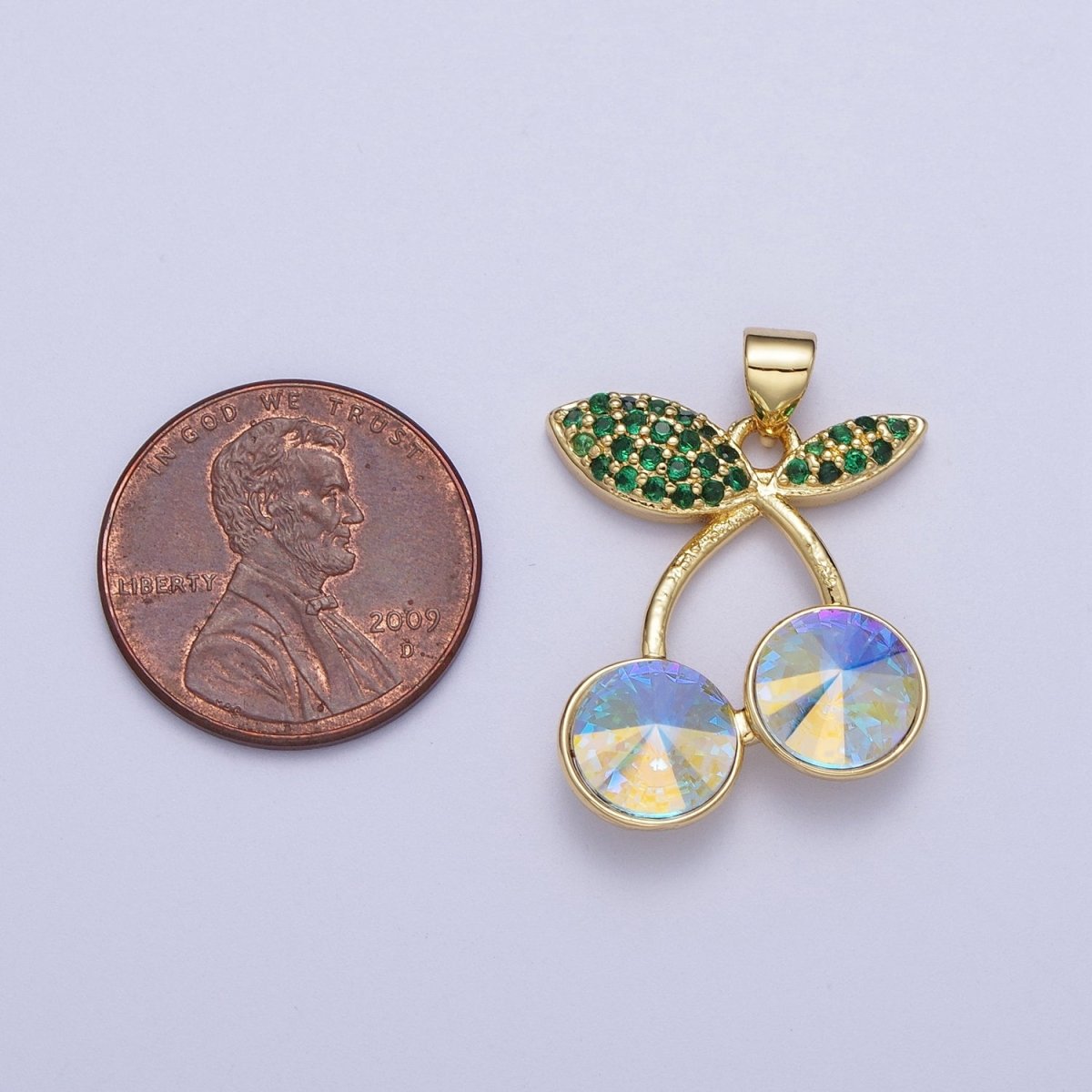 24K Gold Filled Micro Paved Cubic Zirconia Cherry Fruit Pendant | X-409-X-414  X-530