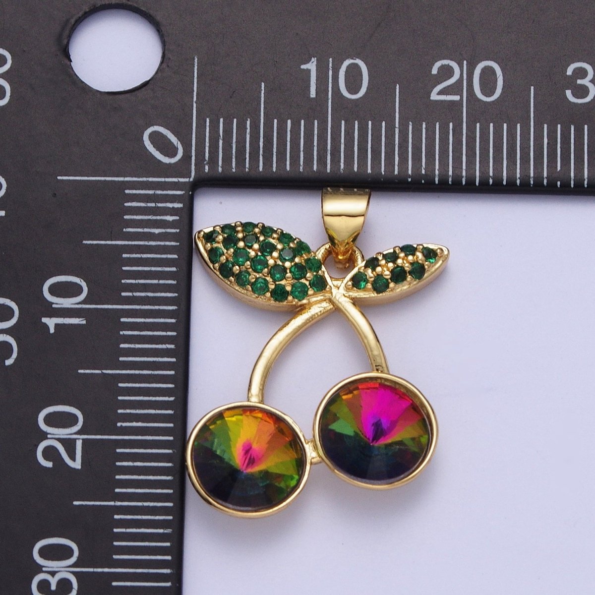 24K Gold Filled Micro Paved Cubic Zirconia Cherry Fruit Pendant | X-409-X-414  X-530