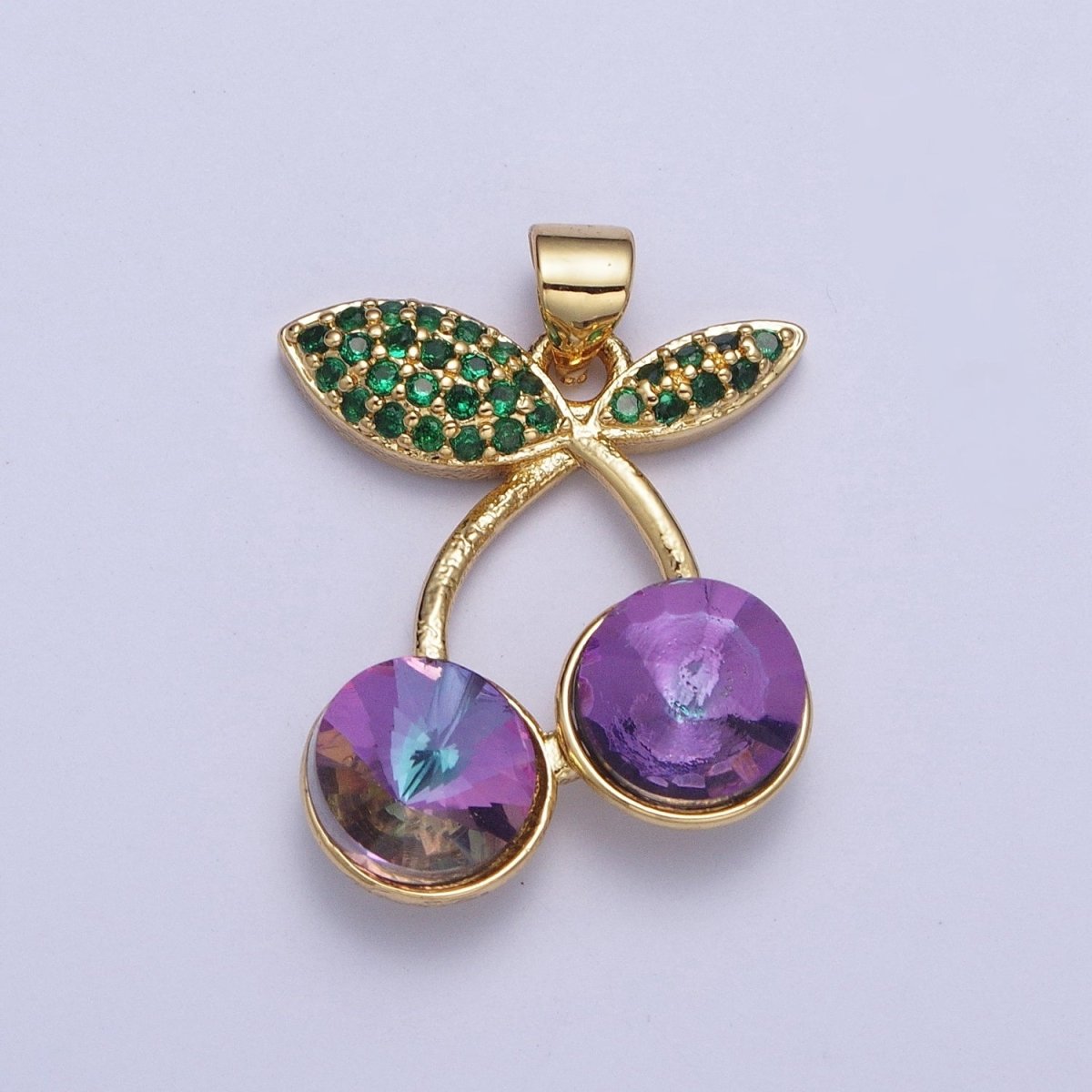 24K Gold Filled Micro Paved Cubic Zirconia Cherry Fruit Pendant | X-409-X-414  X-530