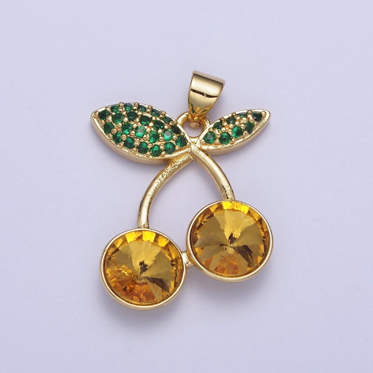 24K Gold Filled Micro Paved Cubic Zirconia Cherry Fruit Pendant | X-409-X-414  X-530